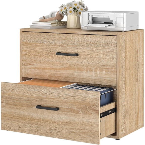 2 Drawer File Cabinet, Wood Lateral Filing Cabinet for Letter Size, Office Storage Cabinet, Printer Stand with Storage Drawer for Home Office, Oak