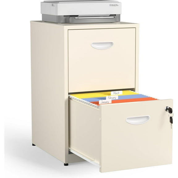 2 Drawer File Cabinet with Lock,Cream Metal Filing Cabinets,Vertical Locking File Cabinet Fit Hanging Files, Letter,File Box and A4 Documents(Cream)