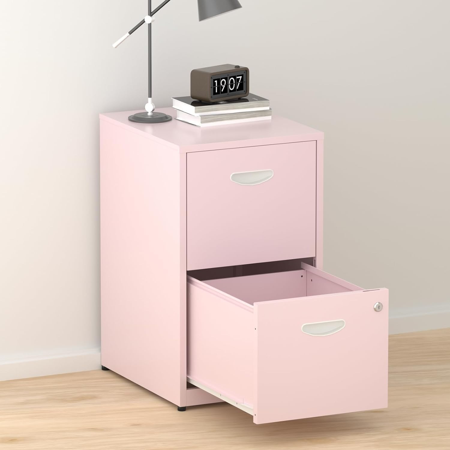 2 Drawer File Cabinet with Lock，Small Filing Cabinet for Home Office, Metal Vertical File Under Desk Cabinet for A4/Letter,Assembly Required,Pink
