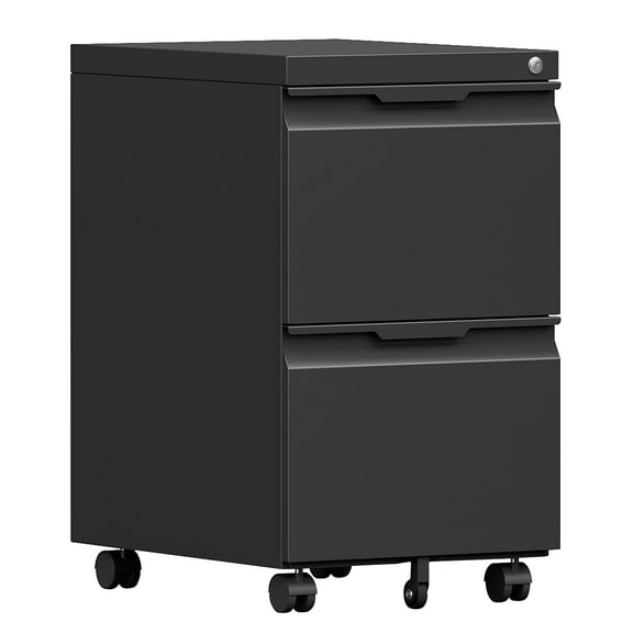 2 Drawer File Cabinet with Lock,Under Desk Storage Metal Filing Cabinet for Legal/Letter/A4 File,Mobile Rolling File Cabinet for Home Office- Assembly Required(Black)