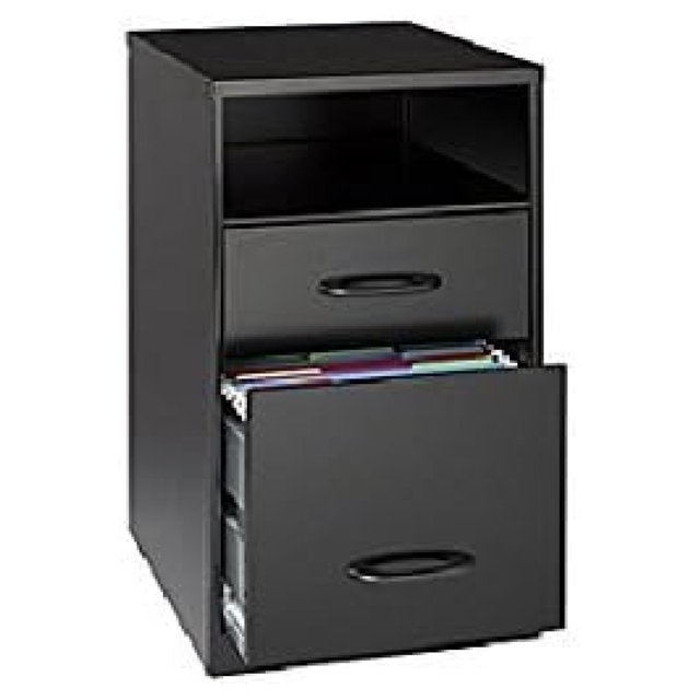 2 Drawer File with Open Shelf in Black