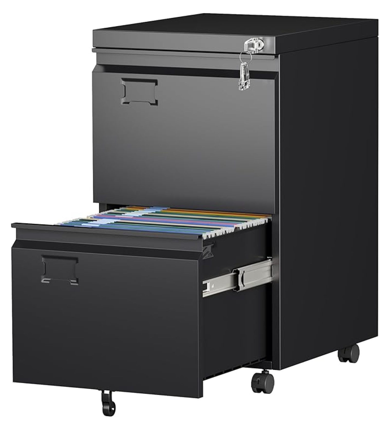 2 Drawer File Cabinet with Wheels, Lockable Metal Filing Cabinet for ...