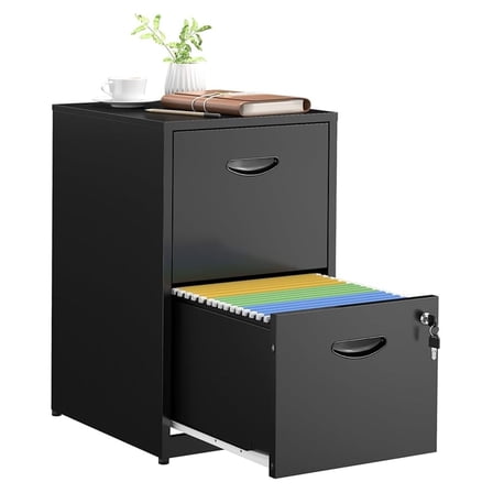 2 Drawer File Cabinets,Metal Office File Cabinet with Lock,Black Filing Cabinets for Home Office,Vertical Modern File Cabinet Office Two Drawers for Hanging Letter,Assembly Required