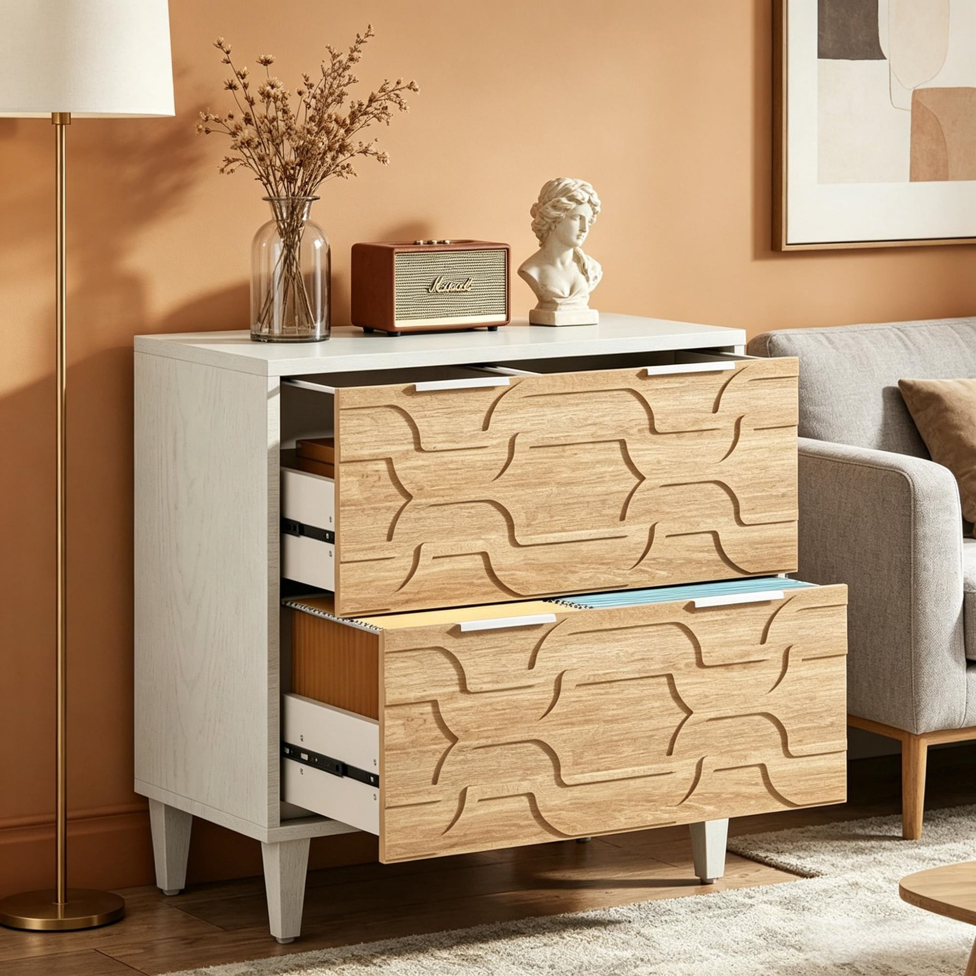 2-Drawer Filing Cabinet with Adjustable Rods and Solid Wood Legs