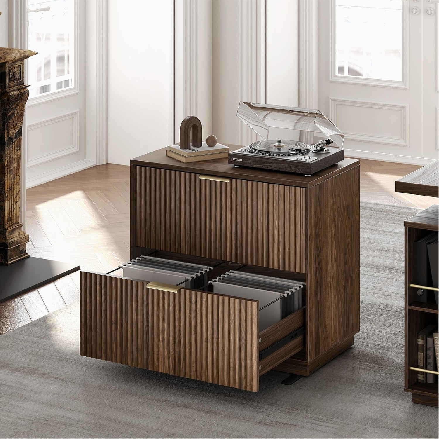 2 Drawer Fluted File Cabinet, 32'' Lateral File Cabinet for Legal ...