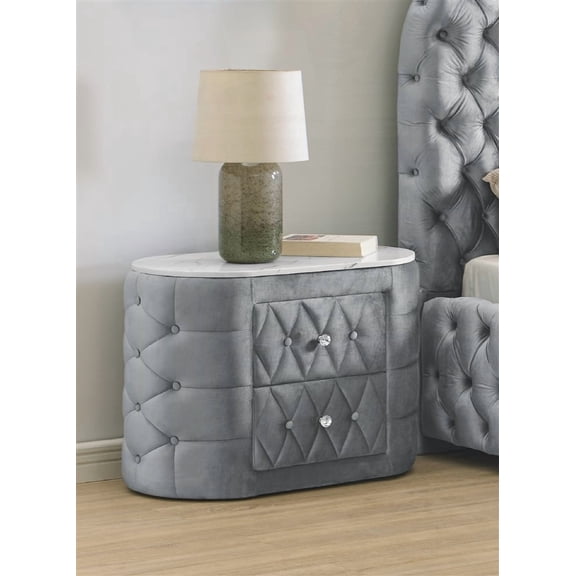 2-Drawer Gray Contemporary Nightstand with Faux Marble Top