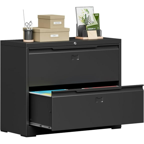 BESTOO 2 Drawer Lateral File Cabinet Lockable, Black
