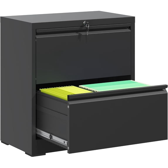 2 Drawer Lateral File Cabinet with Lock, Filing Cabinets for Home Office, Storage Cabinets for Hanging Files Letter/Legal/F4/A4, Require Assembly(Black)