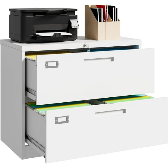 2 Drawer Lateral File Cabinet with Lock Metal Filing Cabinet Steel Wide File Cabinets with Anti-tilt Mechanism for Home Office/Legal/Letter/A4/F4 Size Hanging Files Assembly Required White