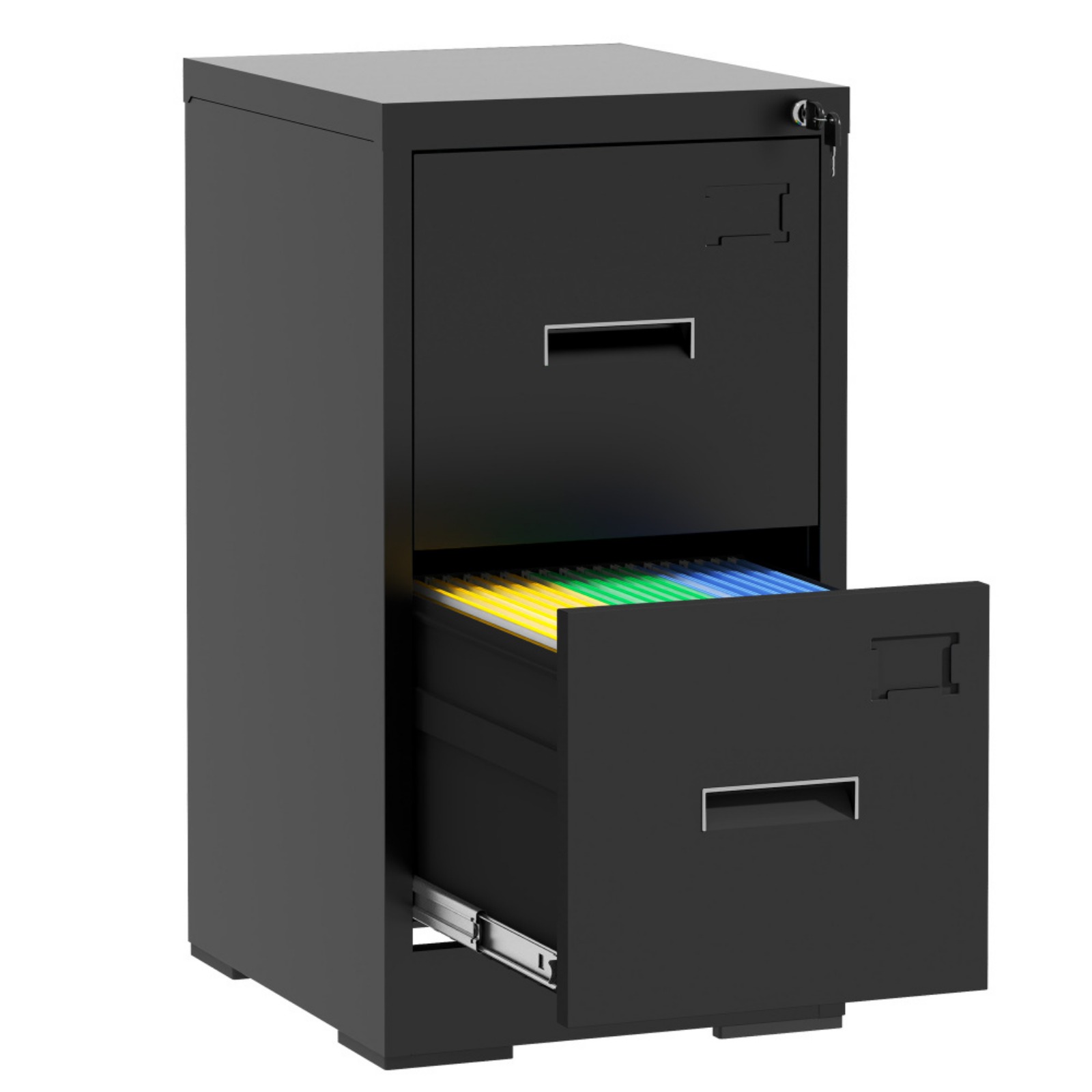 2 Drawer Lateral File Cabinet with Lock, Metal Lateral Filing Cabinet for Home Office, Steel Wide Horizontal Filing Cabinets for Letter/Legal/A4/F4 Hanging Files (Black)
