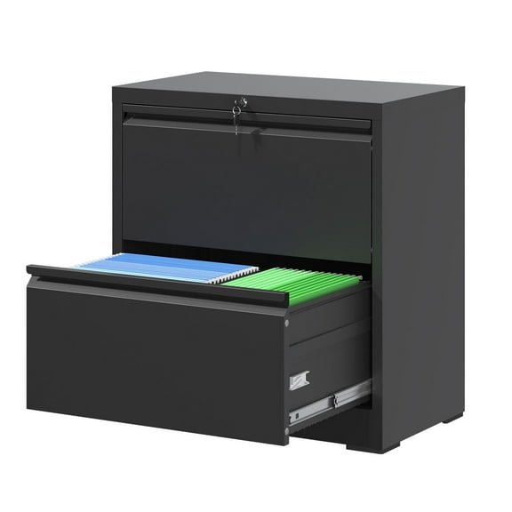 XUTUMM 2-Drawer Locking Lateral File Cabinet - Metal Horizontal Filing Cabinet for Letter/Legal/A4/F4 Hanging Files, Black