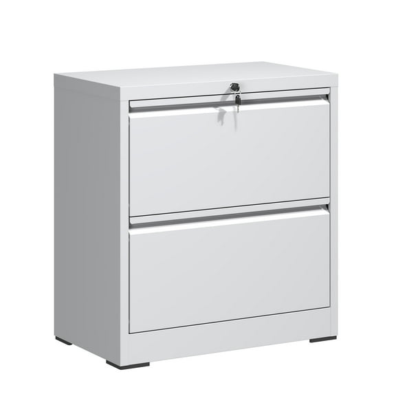 2 Drawer Lateral File Cabinet with Lock, Metal Lateral Filing Cabinet for Home Office, Steel Wide Horizontal Filing Cabinets for Letter/Legal/A4/F4 Hanging Files (White)