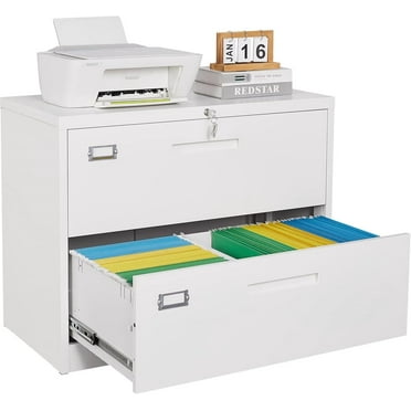 2 Drawer Lateral File Cabinet with Lock,White Lateral Filing Cabinet,Horizontal Metal Filing Cabinets,Locked Wide File Cabinets for Office Home,Fit A4/F4/Letter/Legal File