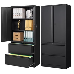 2 Drawer Lateral File Cabinet, Metal Storage Cabinet with Drawers, Locking File Cabinet with Storage Shelves, Metal Storage Cabinets for Letter/Legal/F4/A4 Size Files