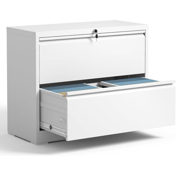 2 Drawer Lateral File Cabinets Office Metal Filing Cabinet Steel Storage Cabinet with Lock Wide Horizontal Filing Cabinets for Hanging Files Legal/Letter/A4 Size Assembly Required