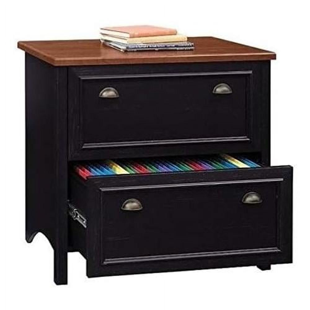 2 Drawer Lateral Wood File In Distressed Black And Cherry, Full