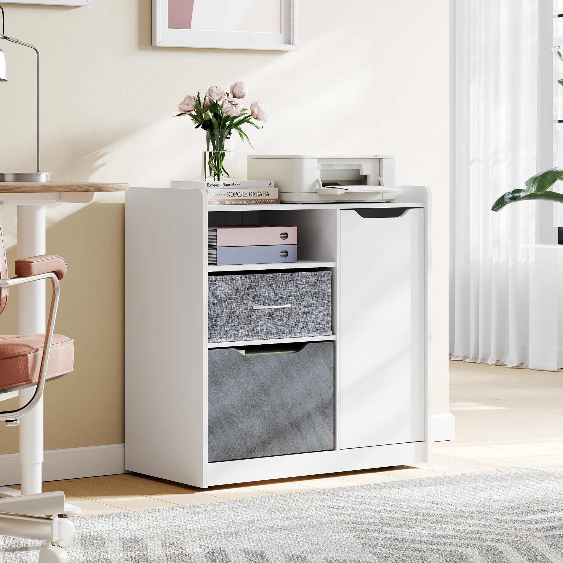 2Drawer Lateral Wood File with Door, Mobile Filing for