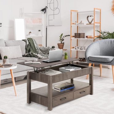 Yaheetech Wooden Lift Top Coffee Table With Hidden Compartments, Gray ...