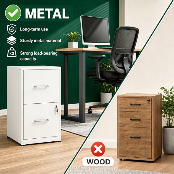 2 Drawer Lockable Metal File Cabinet, Vertical Under Desk Steel Filing Cabinet with Wall Anti-Tip Kit, Adjustable Hanging Rails, Heavy Duty Office Storage Cabinet for Letter/Legal Size Files, White