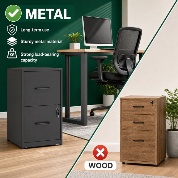 2 Drawer Lockable Metal File Cabinet, Vertical Under Desk Steel Filing Cabinet with Wall Anti-Tip Kit, Adjustable Hanging Rails, Heavy Duty Office Storage Cabinet for Letter/Legal Size Files, Black