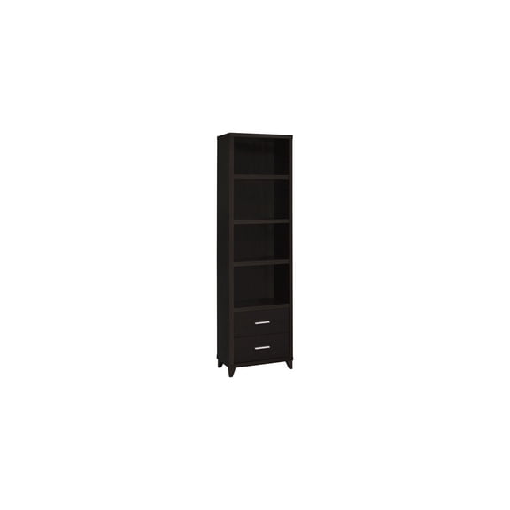 2-Drawer Media Tower - Cappuccino Finish, Adjustable Shelves & Silver Hardware