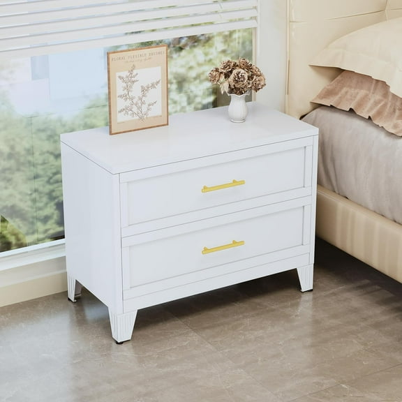 2-Drawer Metal Dresser for Bedroom, Closet Dressers Chest with Fluted Panel, Modern Storage Organizer Unit, Large Storage Space for Nursery,Bedroom,Living Room, White, 15.8"D x 31.5"W x 24"H