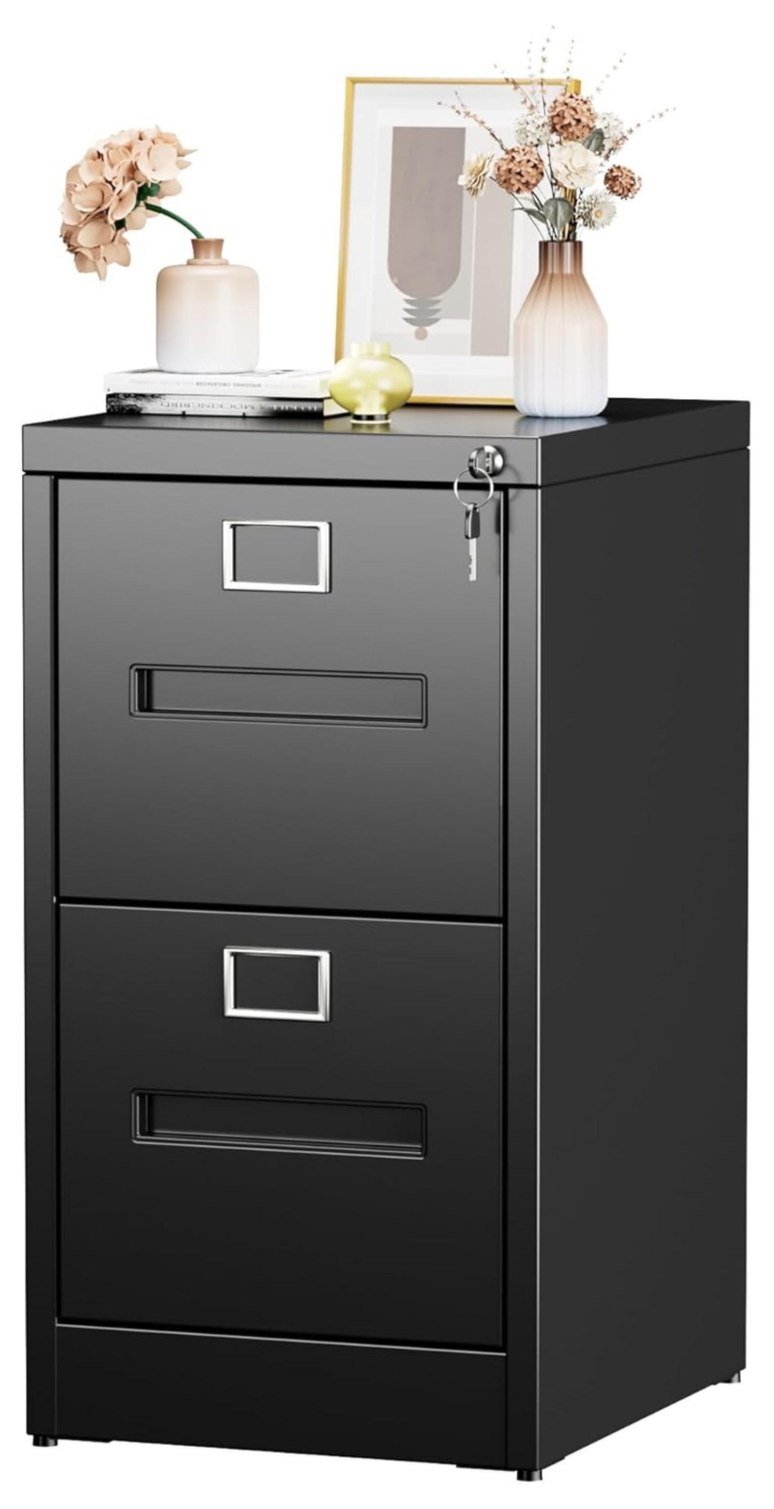 2 Drawer Metal Vertical File Cabinet with Lock, Narrow Filing Cabinet ...