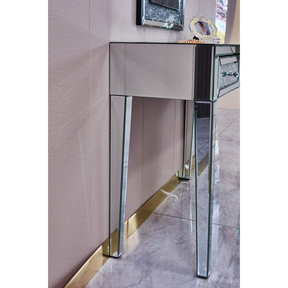 2 Drawer Mirrored Desk For Bedroom, Modern Elegance, +glass, Glossy Finish, Freestanding Bedroom Writing With Drawers, Design, Glossy,