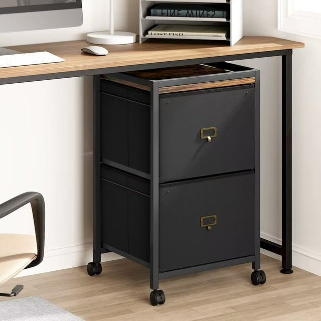 2 Drawer Mobile File Cabinet, Fabric Vertical File Rolling Printer Stand Fits A4 or Letter Size