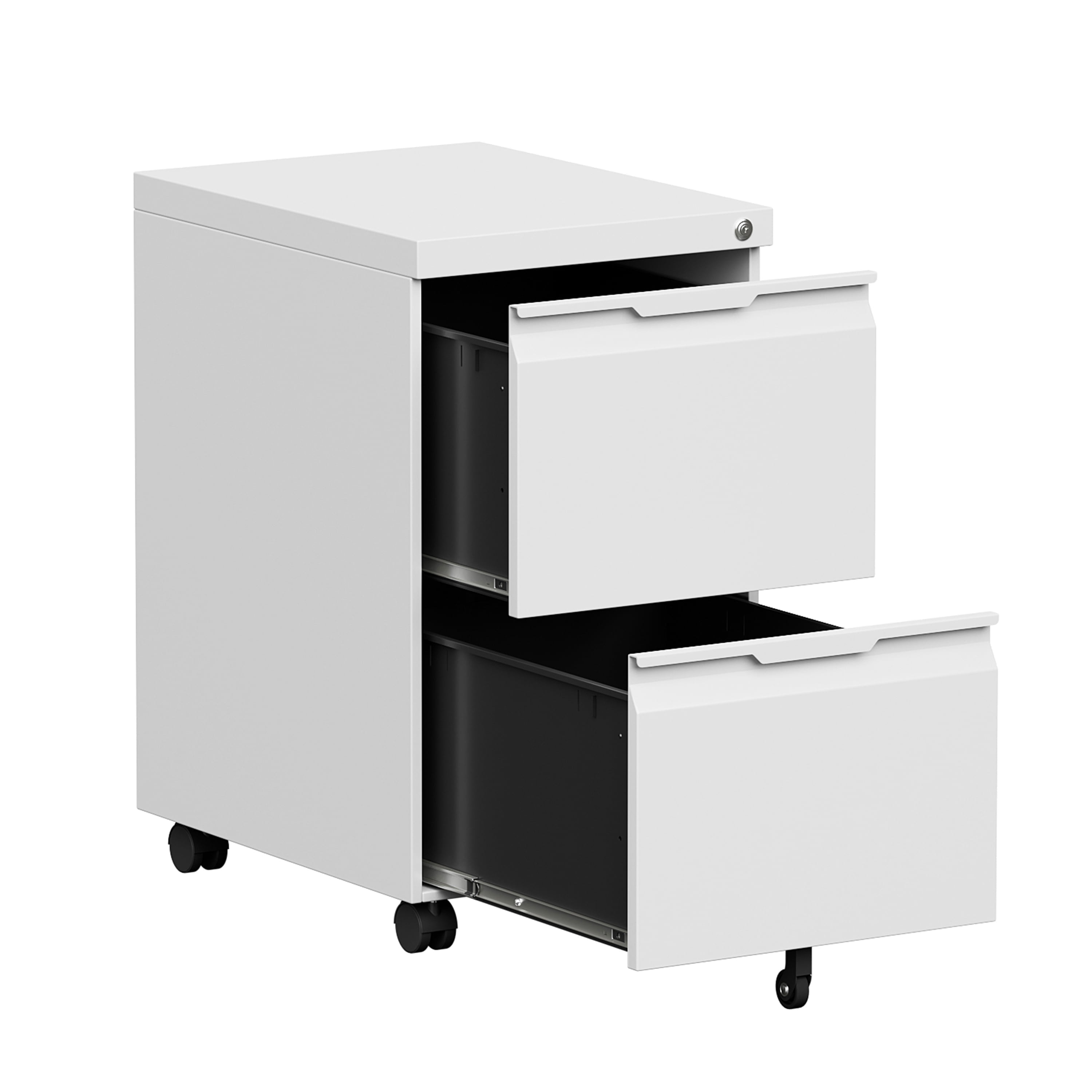 2 Drawer Mobile File Cabinet, File Cabinet on Wheels with Lock for Letter/Legal/A4 File, Metal Rolling File Cabinets for Home Office (White)