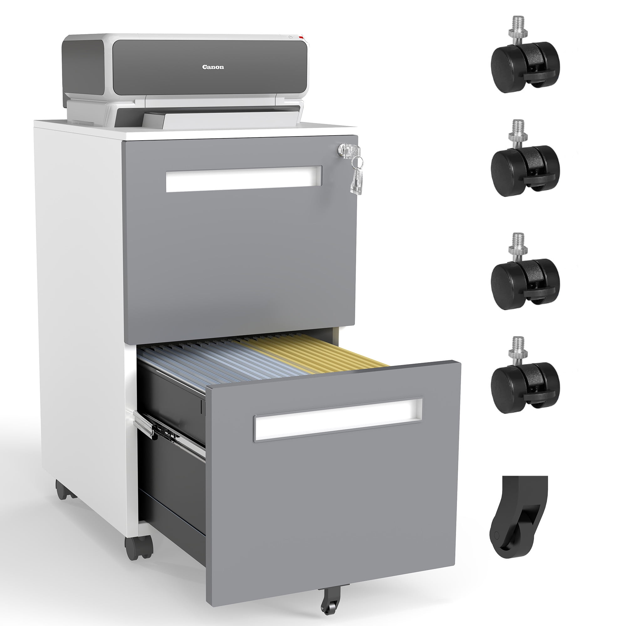 2-Drawer Mobile File Cabinet with Lock, All-Steel Metal Storage Cabinet on 360° Wheels, for Home Office & Commercial Use, Fully Assembled, Holds A4/Letter/Legal Files, 110lbs/Drawer Capacity
