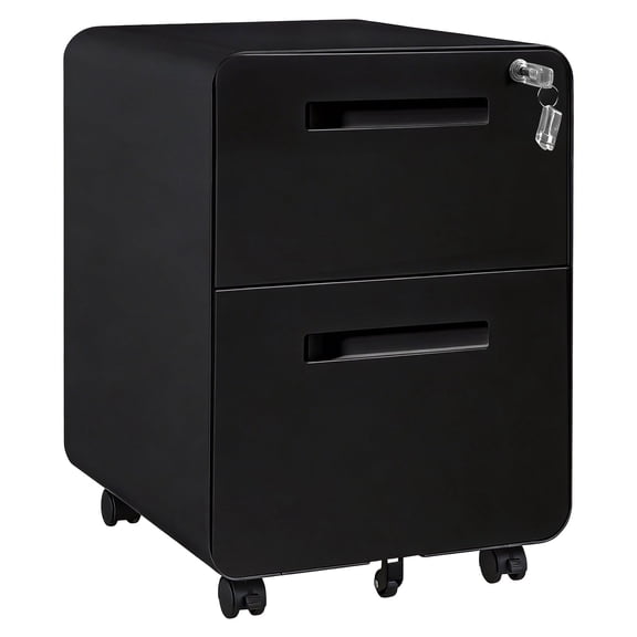2-Drawer Mobile File Cabinet with Lock – Under Desk Metal Filing Cabinet – Fully Assembled – Fits Letter/Legal/A4 – Rolling Office Storage – Matte Black