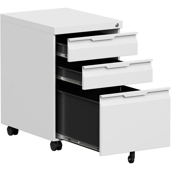 3 Drawer Mobile File Cabinet with Lock, Metal File Cabinets with Wheels,Small Rolling File Cabinets for Home Office, File Cabinet Ffit Hanging Letter/Legal/A4 File