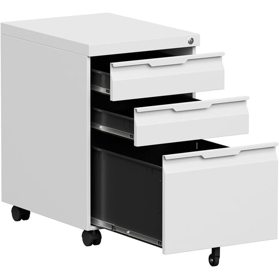 3 Drawer Mobile File Cabinet with Lock, Metal File Cabinets with Wheels,Small Rolling File Cabinets for Home Office, File Cabinet Ffit Hanging Letter/Legal/A4 File