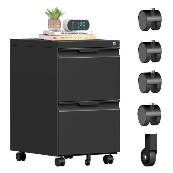 2 Drawer Mobile File Cabinet with Lock, Metal File Cabinets with Wheels,Small Rolling File Cabinets for Home Office, File Cabinet Ffit Hanging Letter/Legal/A4 File