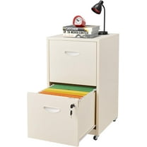 2 Drawer Mobile File Cabinet with Lock, Metal Filing Cabinets with Wheels,Rolling Storage Cabinet, Under Desk Vertical File Cabinet for Home Office, Lockable Steel Two Drawer for Letter Size, Cream