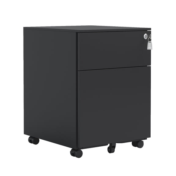2 Drawer Mobile File Cabinet with Lock, Steel File Cabinet for Legal/Letter/A4, Fully Assembled Except Wheels, Black Mobile File Cabinet for Home and Office