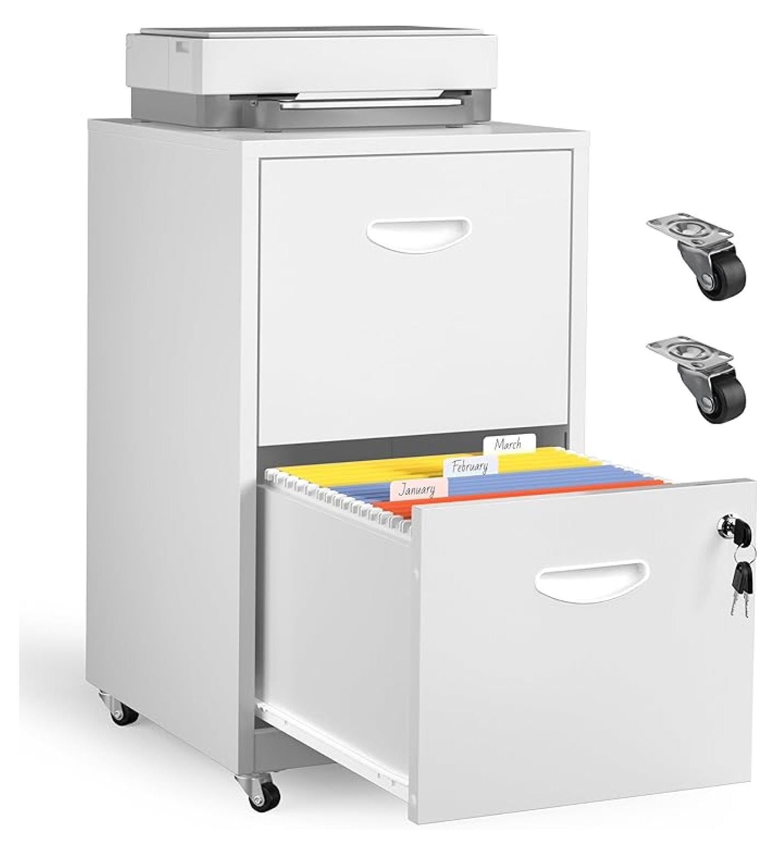2 Drawer Mobile File Cabinet with Lock, White Metal Filing Cabinets ...