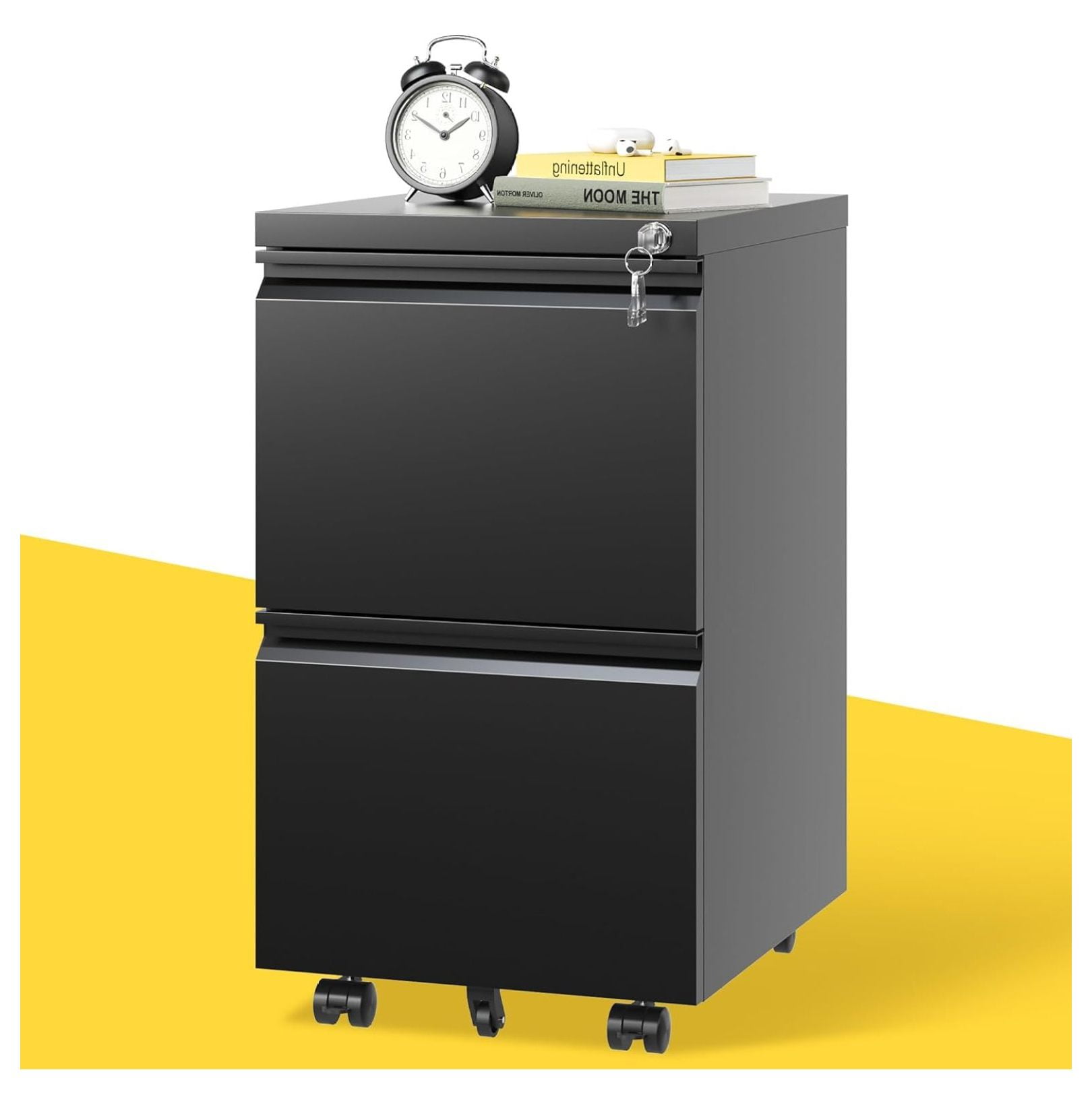 2 Drawer Mobile File Metal File with Lock and Wheels