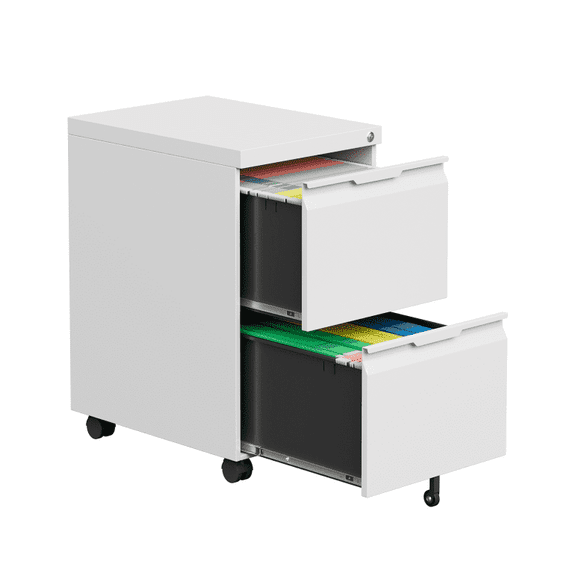 2 Drawer Mobile File Cabinet, Under Desk Storage Cabinet with Lock, Metal Filing Cabinet for A4/F4/Letter