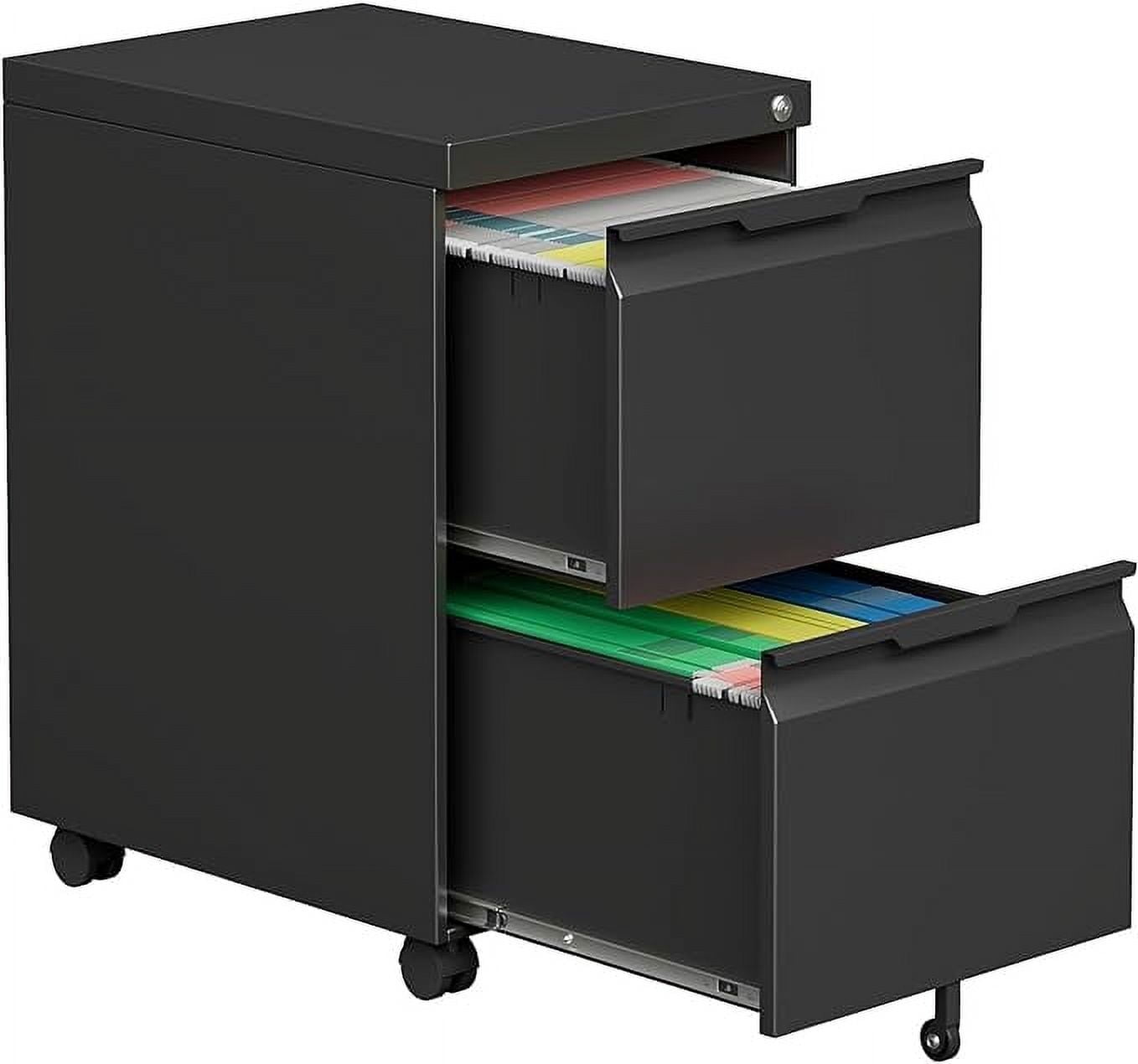 2 Drawer Mobile File Cabinet, Under Desk Storage Cabinet with Lock, Metal Filing Cabinet for A4/F4/Letter