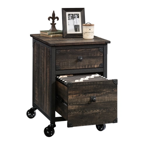 2-Drawer Mobile File Cabinet with Casters, Dark Oak Finish - Letter Size Hanging Files