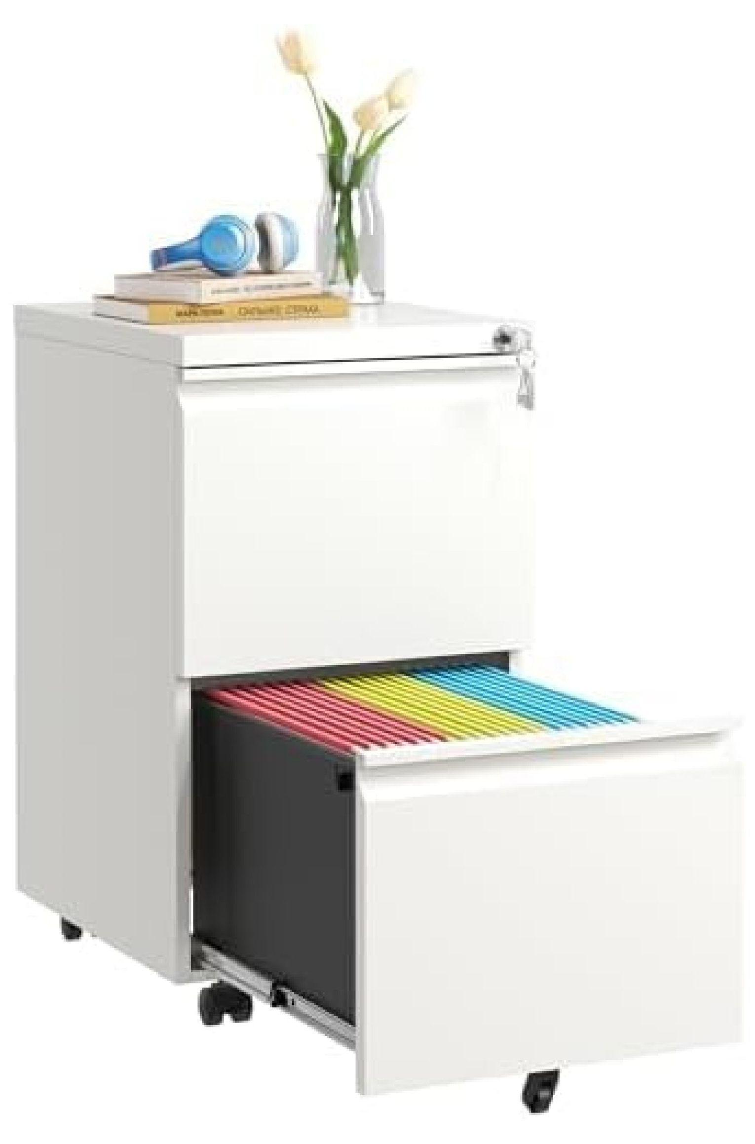 2 Drawer Mobile File with Lock,Rolling Metal Office Storage