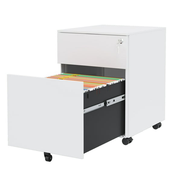 2 Drawer Mobile File Cabinet with Lock Steel File Cabinet for Legal/Letter/A4/F4 Size, Fully Assembled except for Wheels