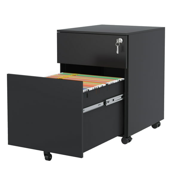 2 Drawer Mobile File Cabinet with Lock Steel File Cabinet for Legal/Letter/A4/F4 Size, Fully Assembled except for Wheels