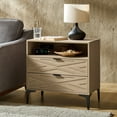 thumbnail image 1 of 2-Drawer Modern End Tables with Rear Charging Station V-shaped Design Matal Legs for Living Room Oak, 1 of 6