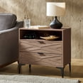 thumbnail image 1 of 2-Drawer Modern End Table with Rear Charging Station V-shaped Design Matal Legs for Living Room Walnut, 1 of 7