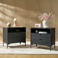 thumbnail image 1 of 2-Drawer Modern End Tables with Rear Charging Station V-shaped Design Matal Legs 2 Pieces for Living Room Black, 1 of 5