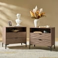 thumbnail image 1 of 2-Drawer Modern End Tables with Rear Charging Station V-shaped Design Matal Legs 2 Pieces for Living Room Oak, 1 of 7