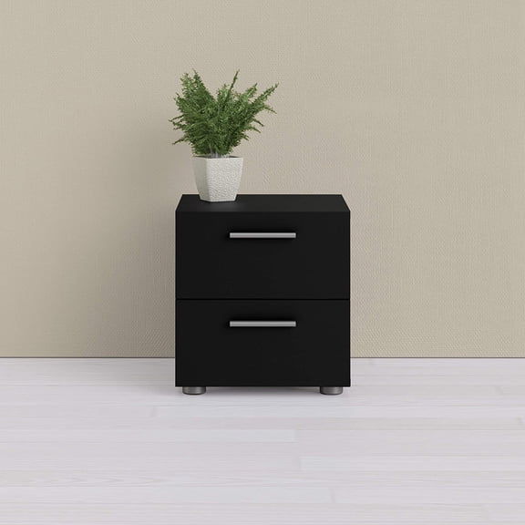 2 Drawer Nightstand Set for Bedroom - Modern Silver Handles, Contemporary Design, Black